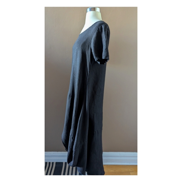 Linen Cocoon Style Mid Length Dress In Black - Picture 5 of 6
